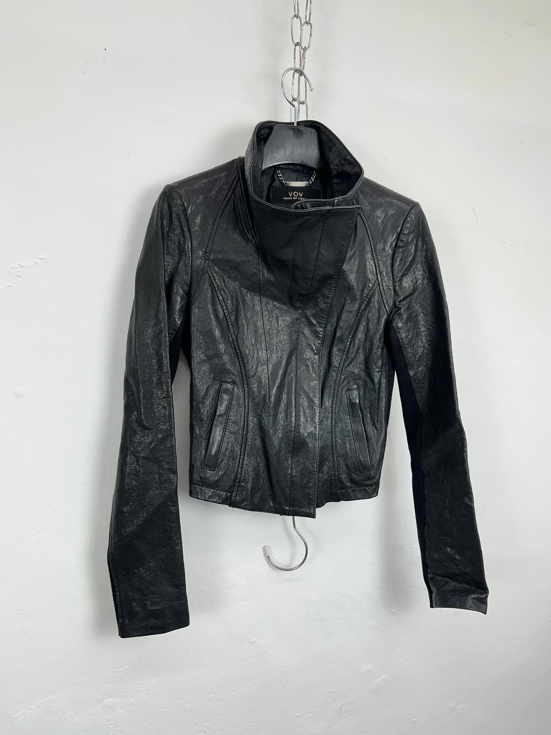 Asymmetric High-Neck Lambskin Jacket 상품이미지6