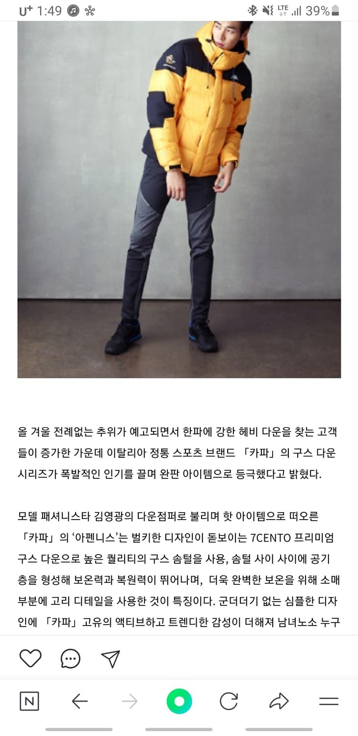 카파 혜비 구스다운 필700 아펜니스 패딩 (XL) 김영광패딩 상품이미지8