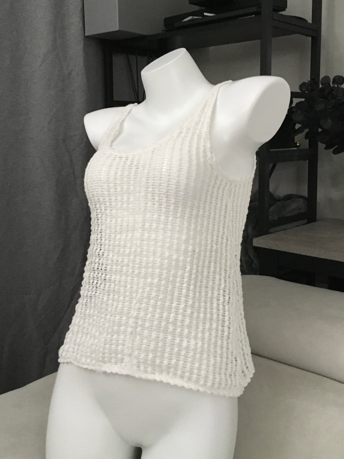 ༒ White see-through knit sleeveless 상품이미지4