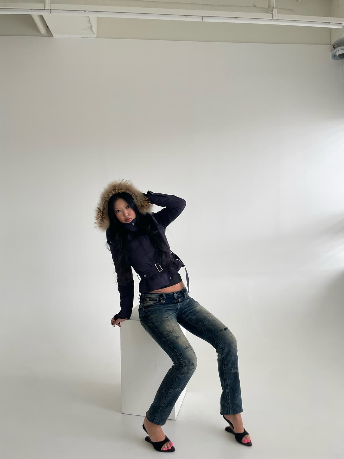 Vintage Cropped Fur Hood Padding Jacket 상품이미지4