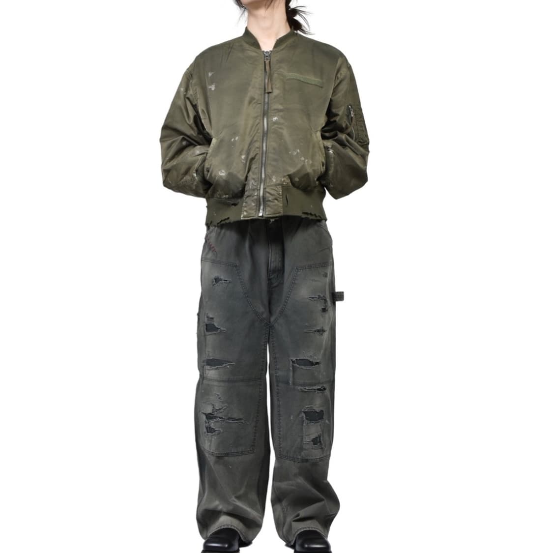 🇯🇵Anachronorm 페인팅 그런지 디테일 봄버 상품이미지1