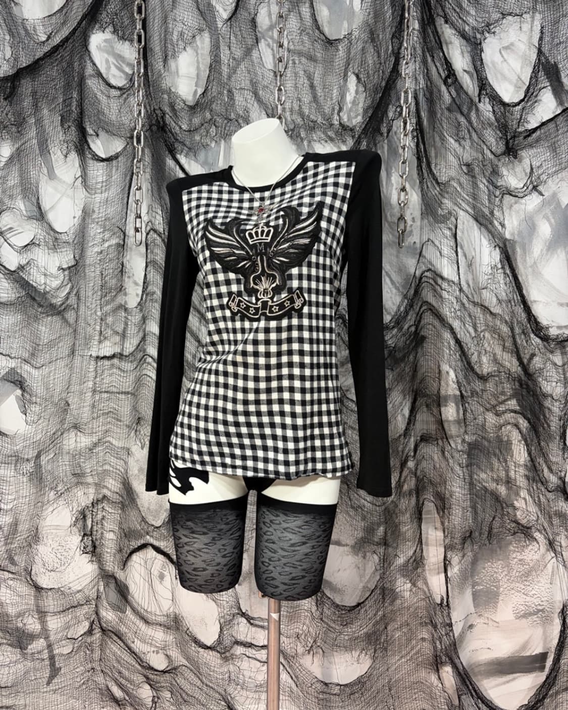 Y2K check wing cubic long sleeve 상품이미지1