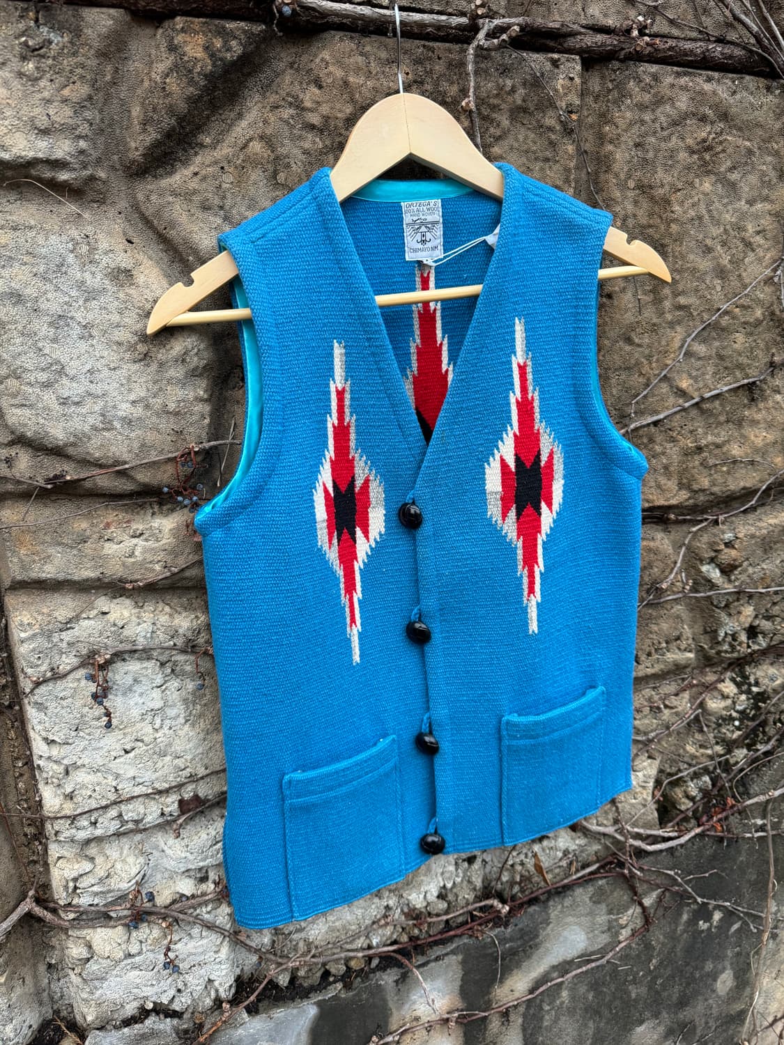 오르테가 핸드 우븐 울 네이티브 무늬 웨스턴 치마요 베스트 조끼 블루 상품이미지4