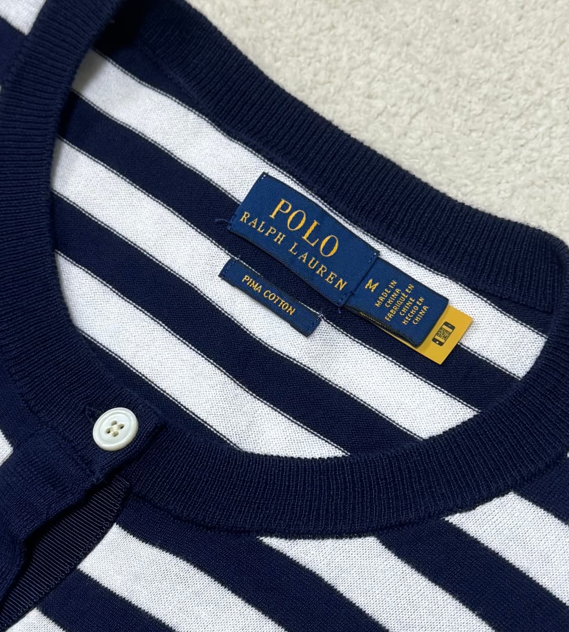 폴로 랄프로렌 네이비 화이트 스트라이프 코튼 가디건(qr) 상품이미지6