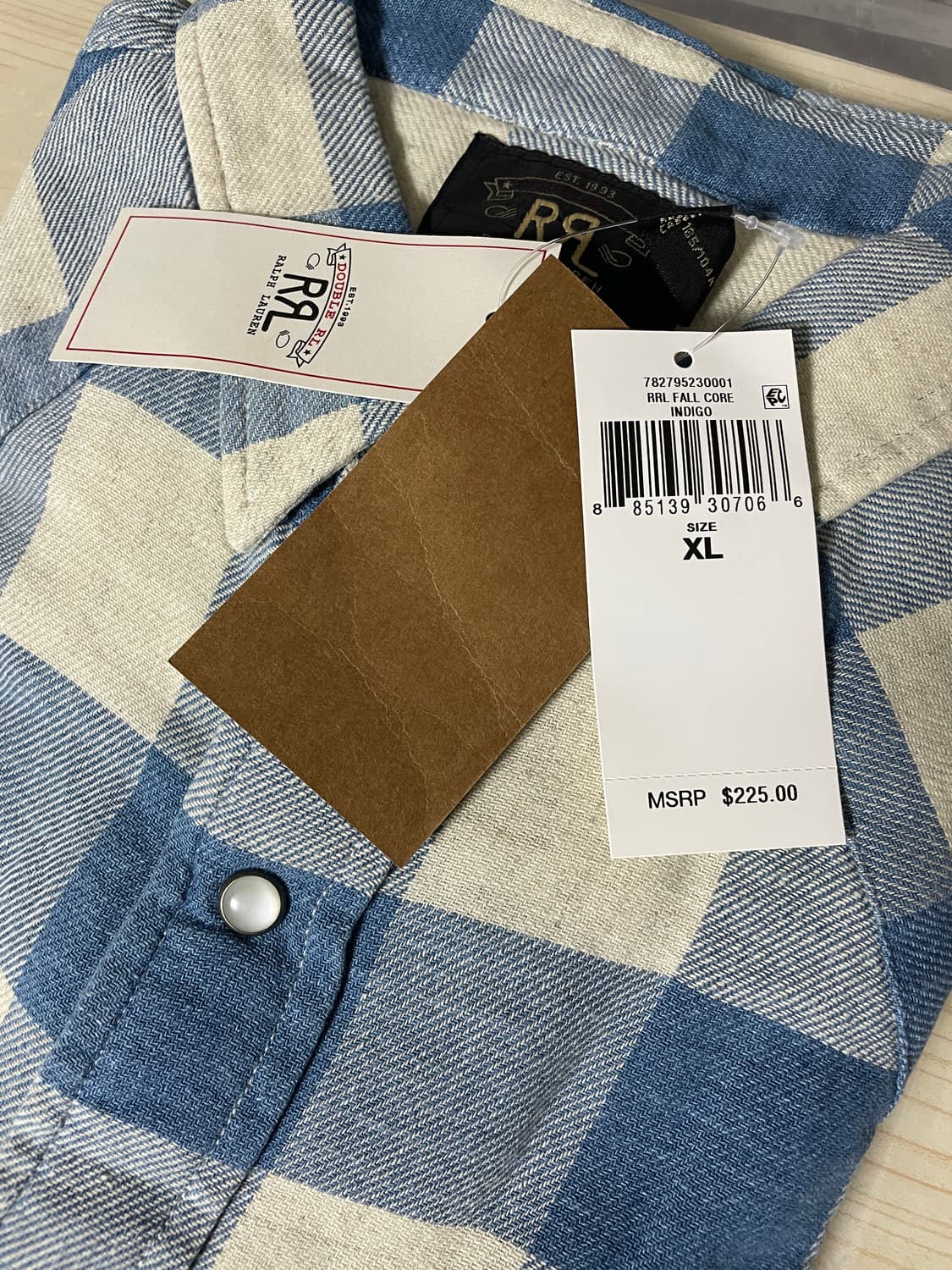 더블알엘 RRL 플래드 인디고 크림 웨스턴 셔츠 XL 상품이미지1