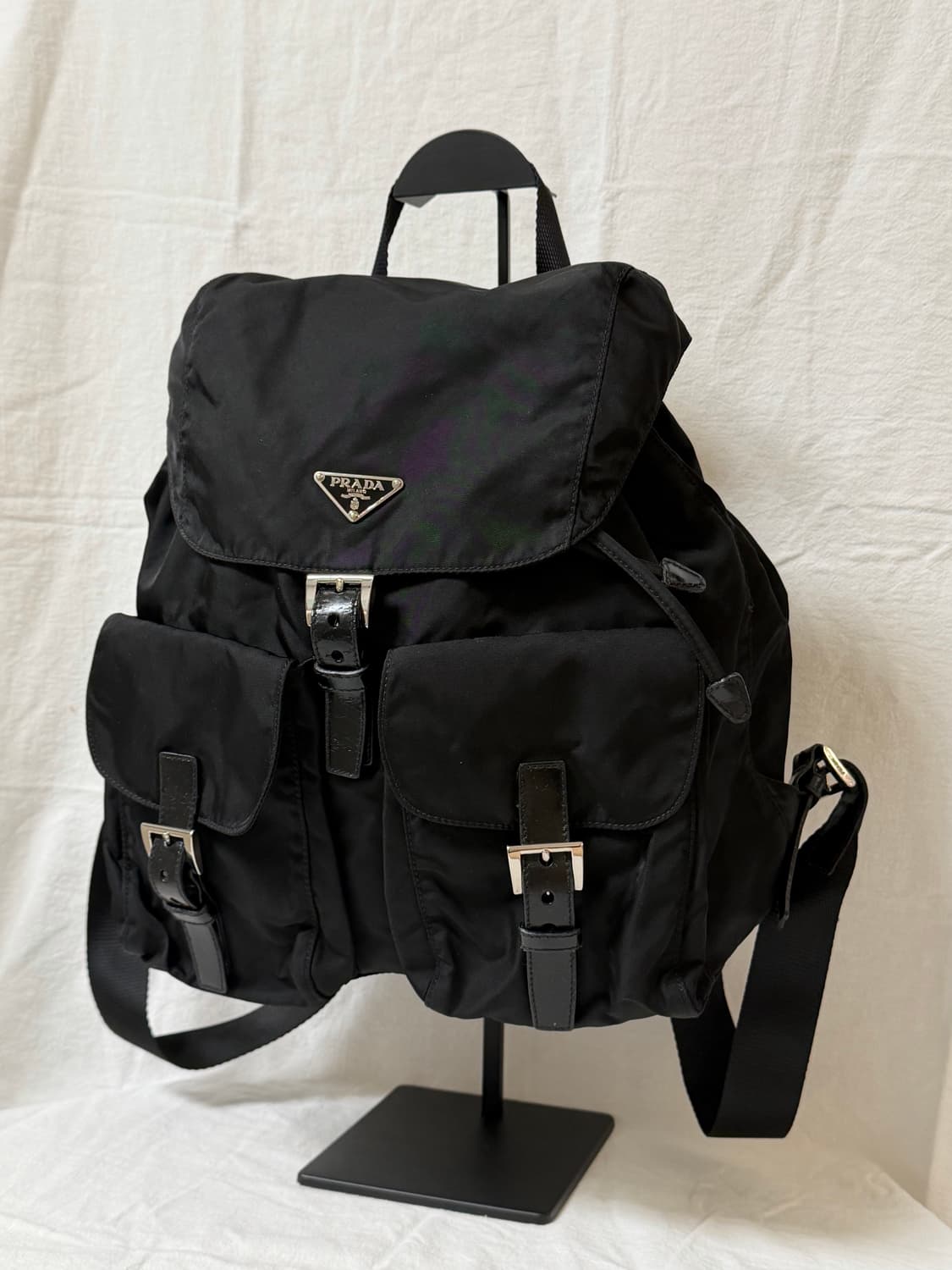 정품 프라다 테수토 나일론 투포켓 백팩 블랙 미디움사이즈 상품이미지4