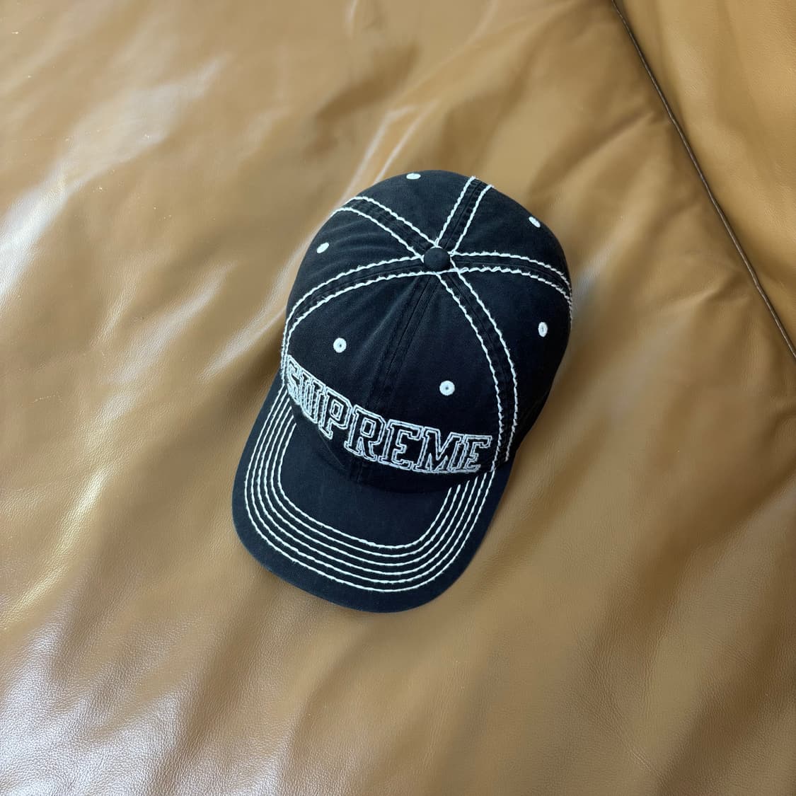 Supreme 슈프림 스티치 워시드 블랙 6패널 볼캡 모자 (Black) 상품이미지5