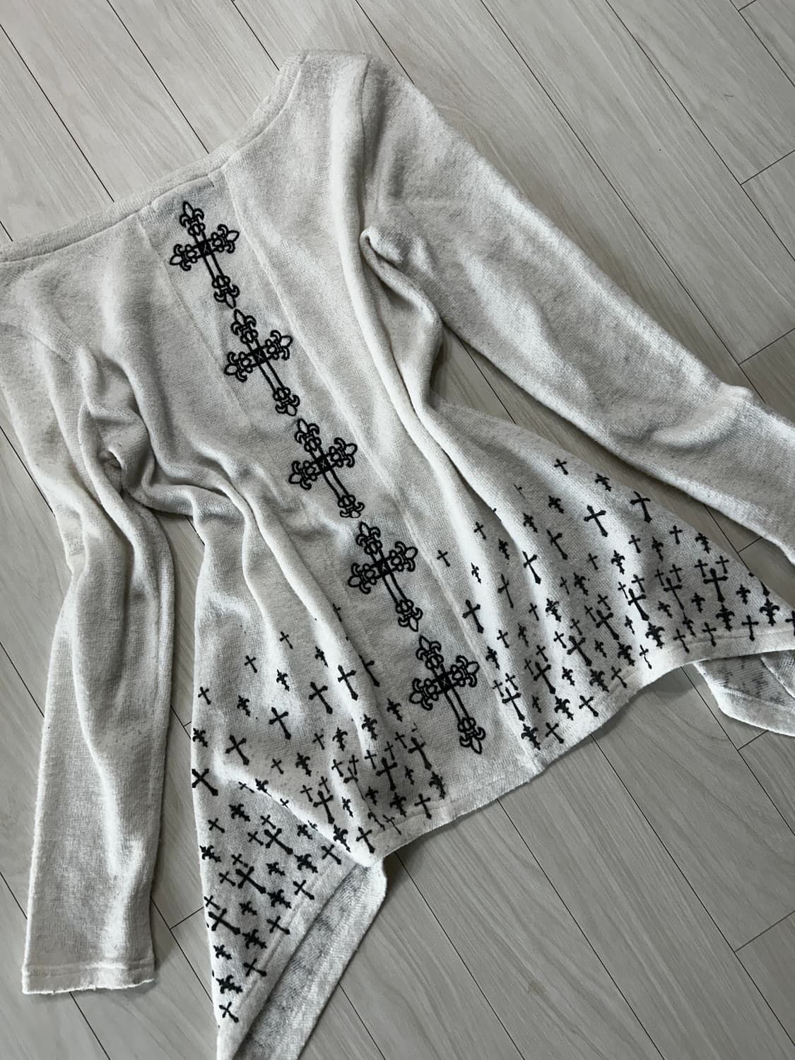 고스트오브할렘 레터링 십자가 롱슬리브 니트 오프숄더 vkei 고스펑크 상품이미지2