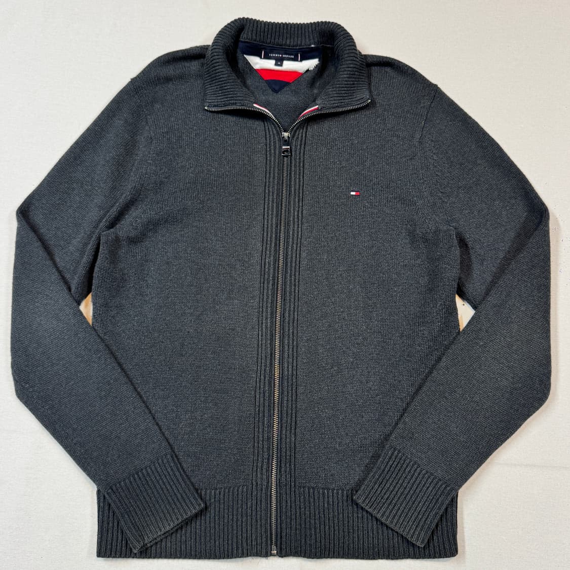 XL) 타미힐피거 프리미엄코튼 니트 집업 차콜 그레이 상품이미지2