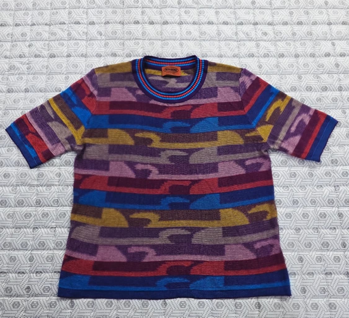 미쏘니 멀티컬러 스트라이프 반팔 니트 ~55 상품이미지2