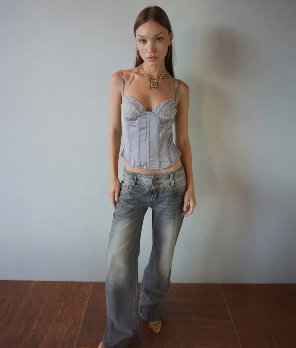 스컬프터 90s Glossy Corset Top Gray 상품이미지1