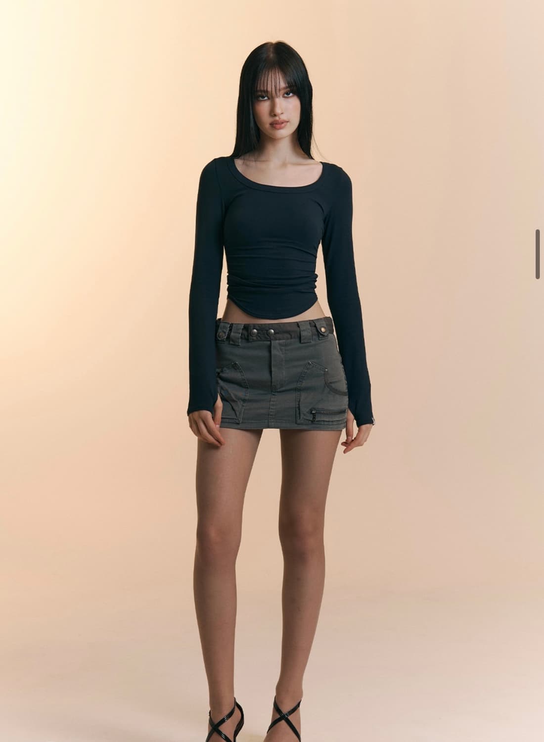 플리즈노팔로우 모모 셔링 탑 네이비 상품이미지4