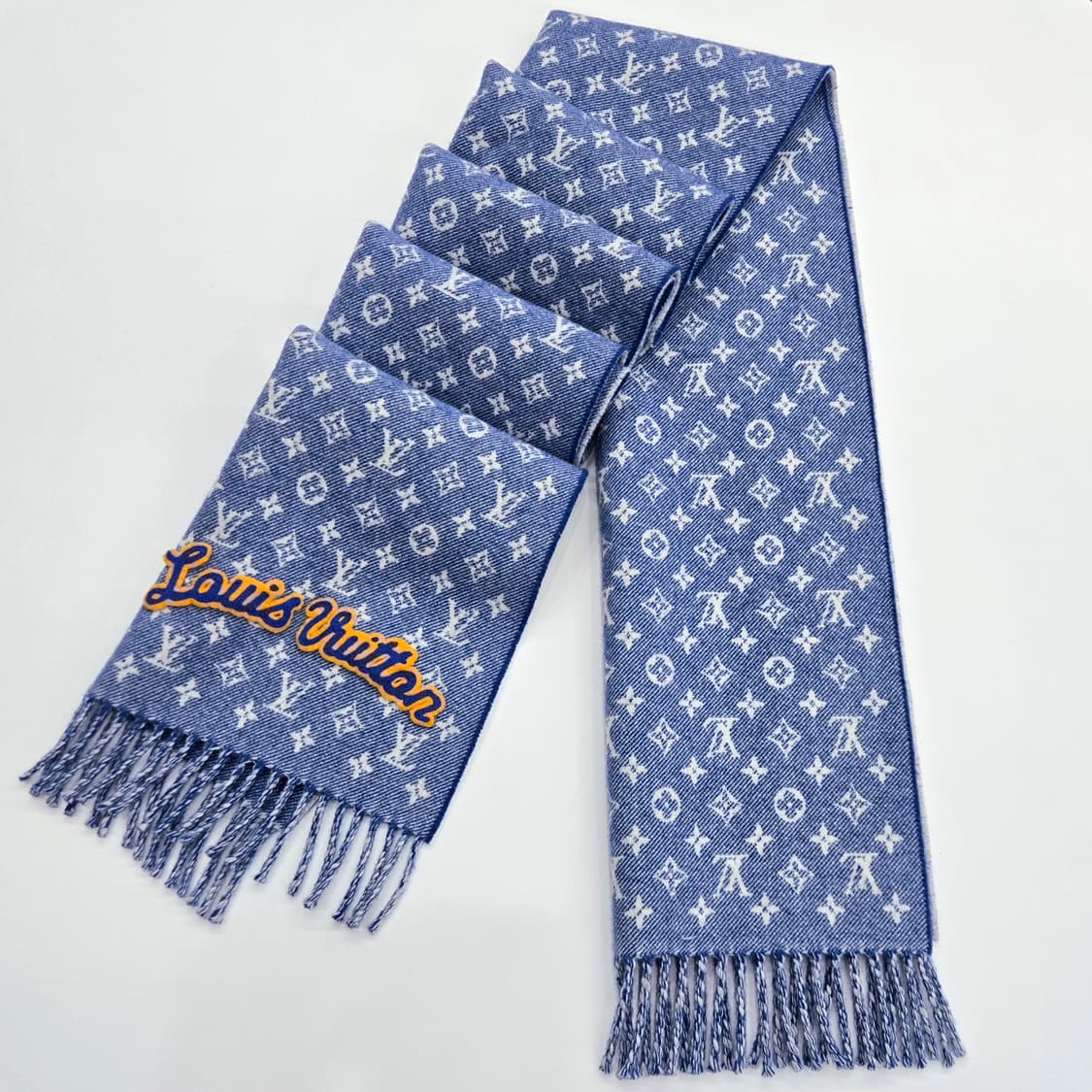 루이비통 로고 LV 데님 모노그램 캐시미어 머플러 목도리 상품이미지1