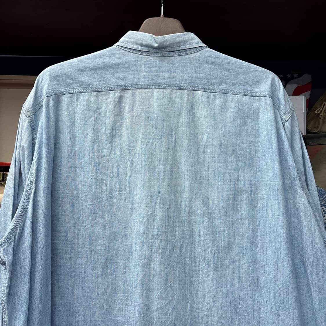 90s 폴로 랄프로렌 뉴 덩가리 샴브레이 워크셔츠 캣아이버튼 N1083 상품이미지5