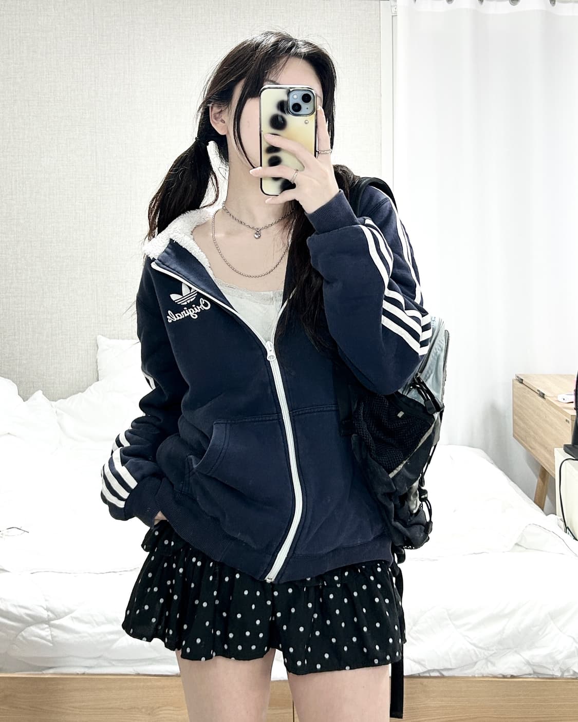 아디다스 양털안감 네이비 삼선 후드집업 상품이미지5