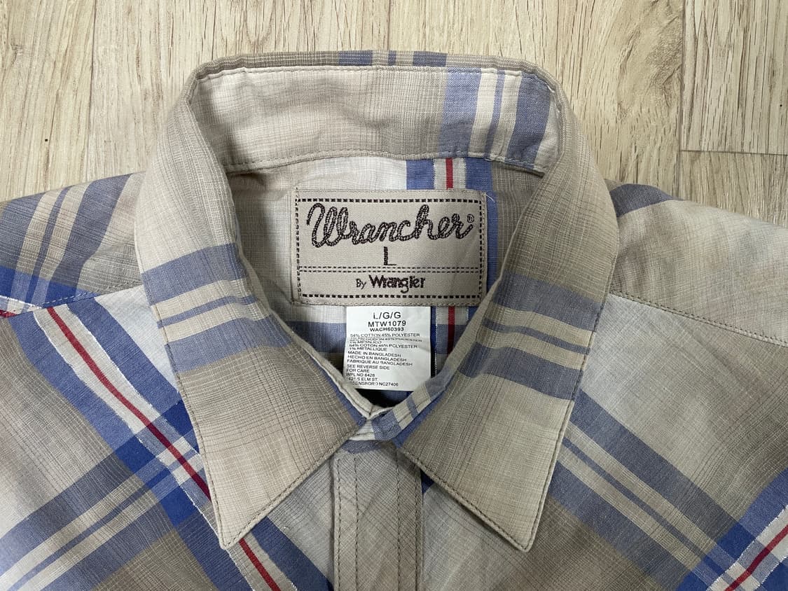105) 90's 랭글러 베이지체크 샴브레이 웨스턴셔츠 상품이미지3