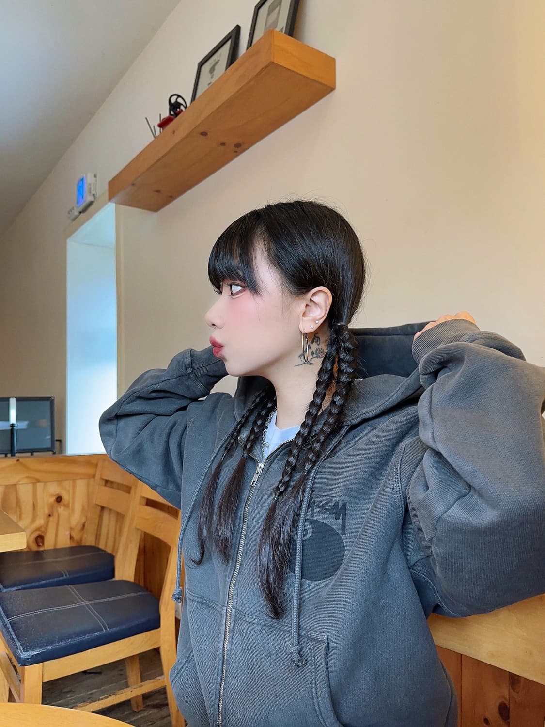 스투시 8볼 피그먼트 다이드 집 후드 블랙 s 상품이미지2