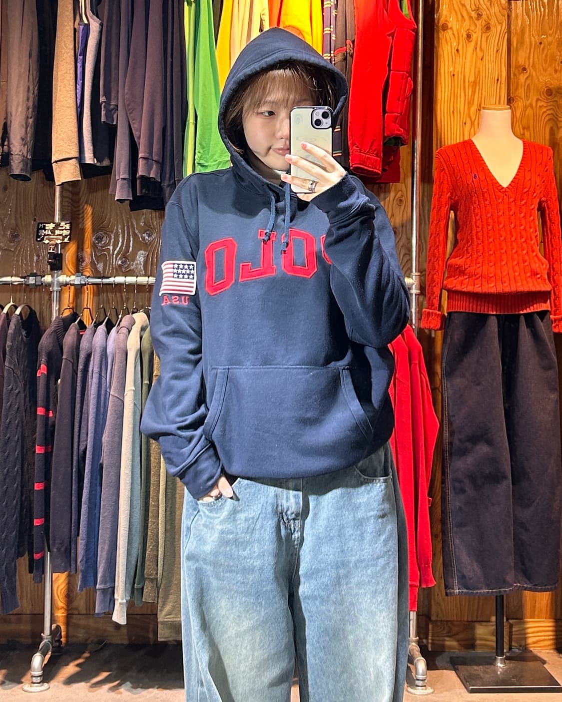 M 폴로랄프로렌 POLO 성조기 네이비 후드티  상품이미지1