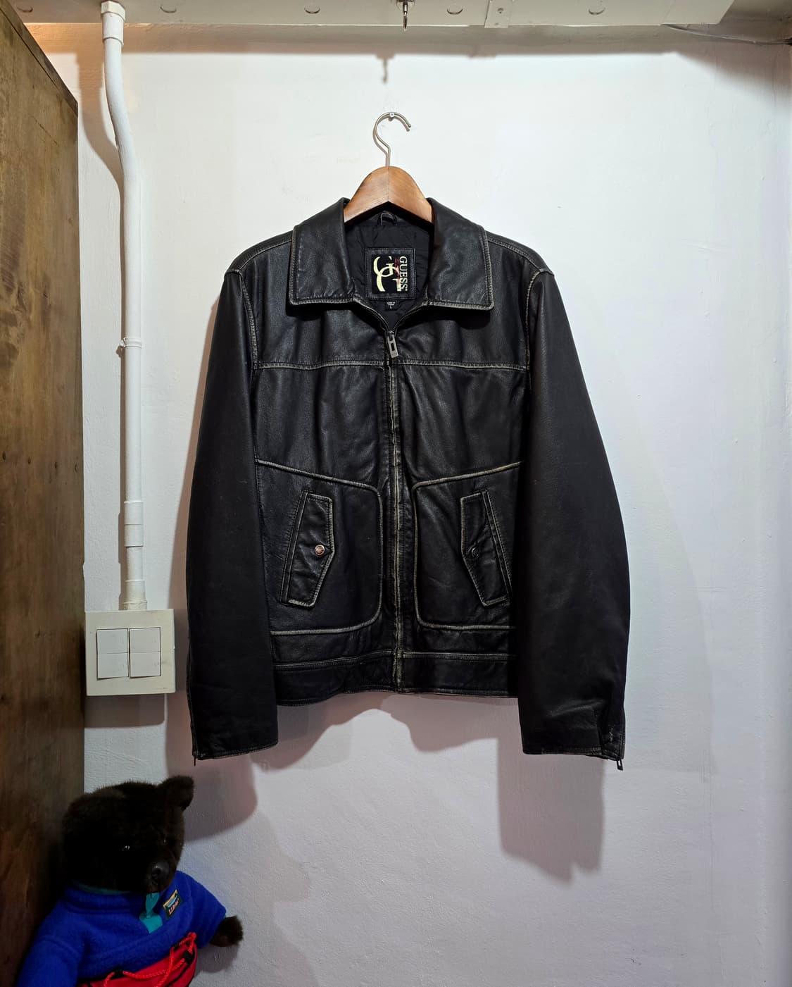 00s 게스 콘트라스트 스티치 레더 자켓 (Guess Leather) 상품이미지1