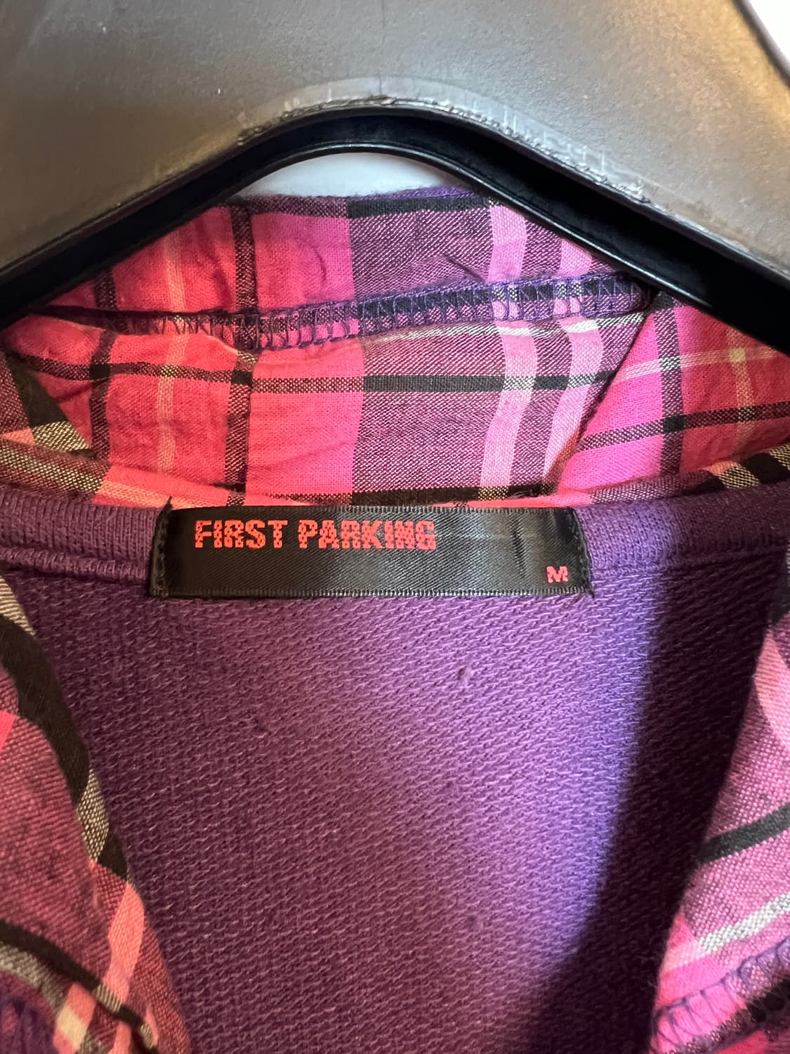 O112 JPN 모리/러블리/펑크/Y2K 퍼플 핑크체크포인트 후드집업 M 상품이미지3