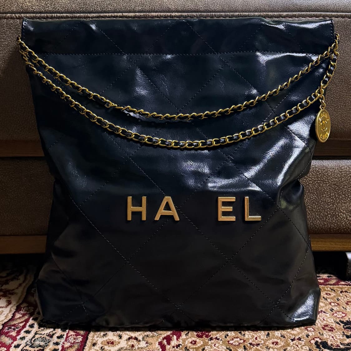 블랙 퀼팅 금장 체인 유광 레더 가죽 토트백 숄더백 쇼퍼백 가방 상품이미지1