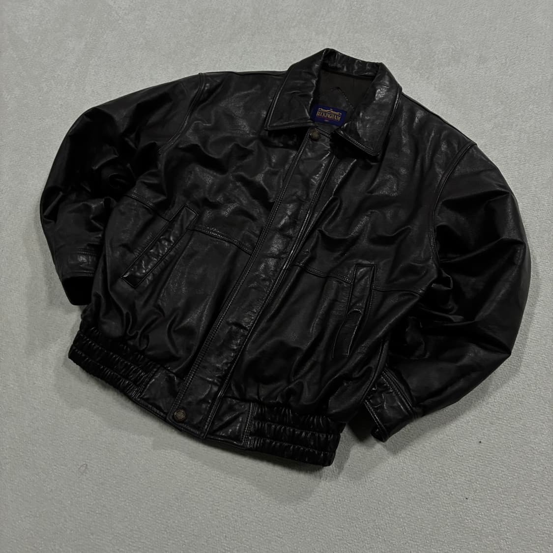 버킹엄 블랙 소가죽 봄버 자켓 L 상품이미지1