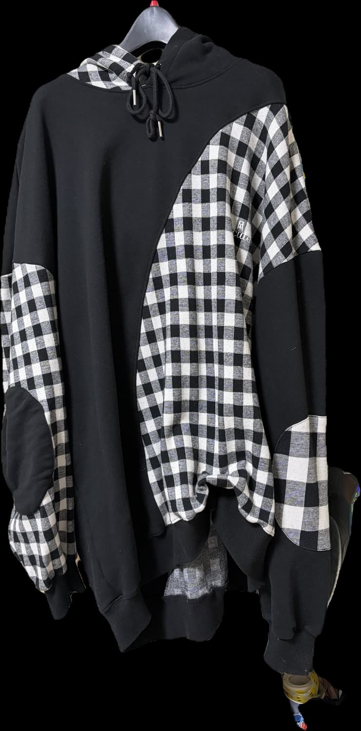 레큘리 체크 배색 후드티 상품이미지4