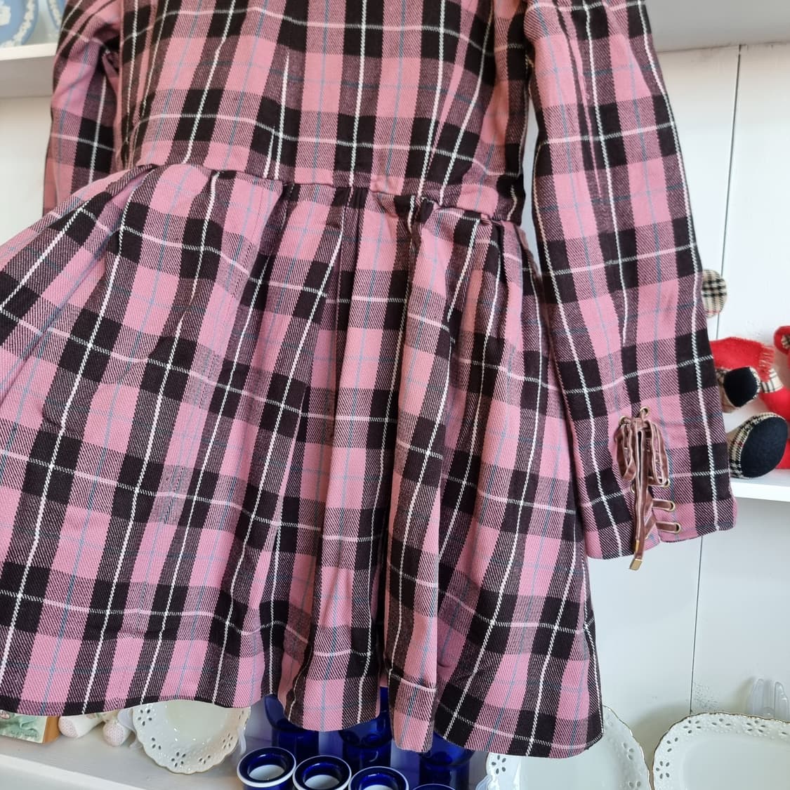 허니번치(Honey Bunch) 딸기초코 체크 빅카라 원피스형 코트 상품이미지9