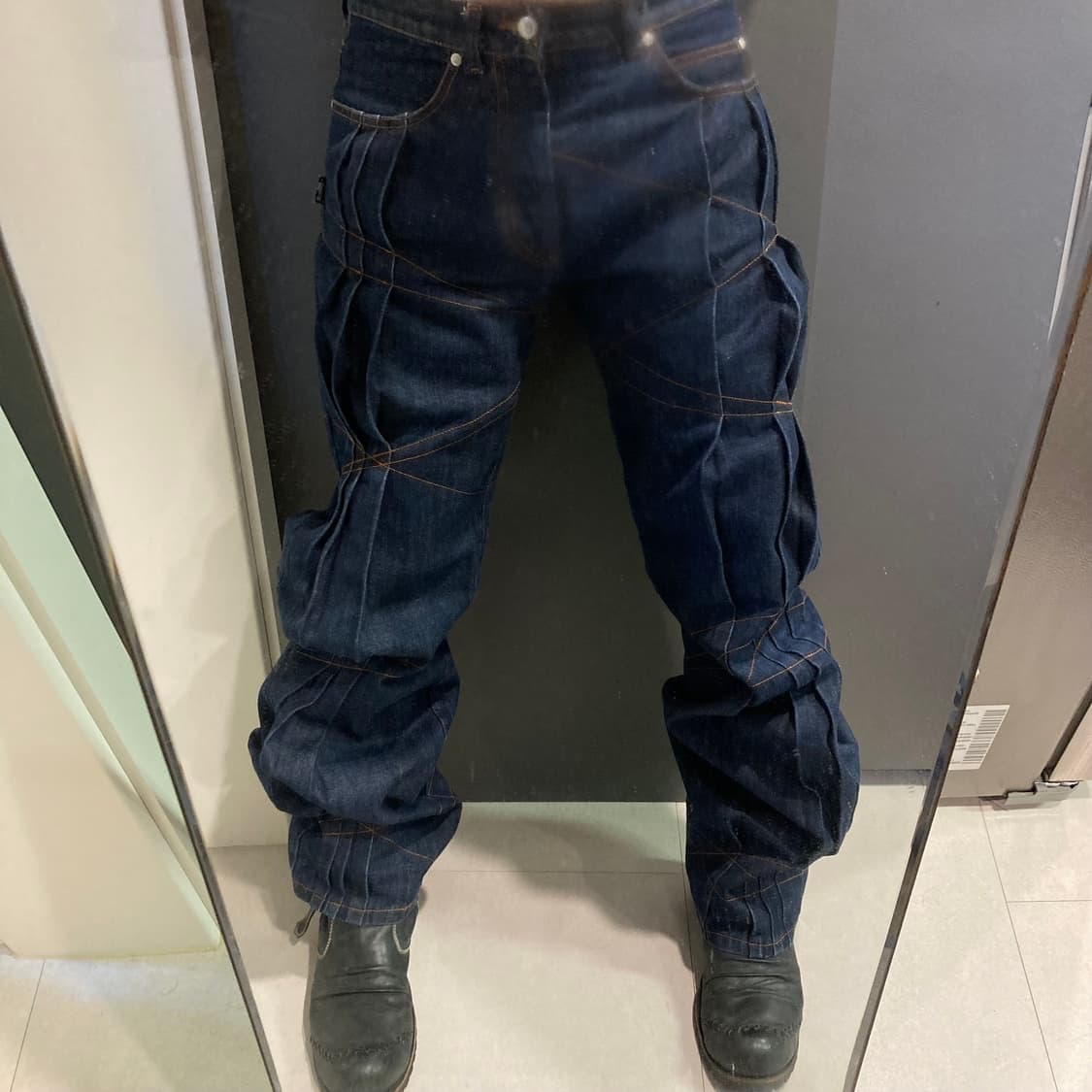 90s 장폴고티에 플리츠 스티치 데님 팬츠 상품이미지1