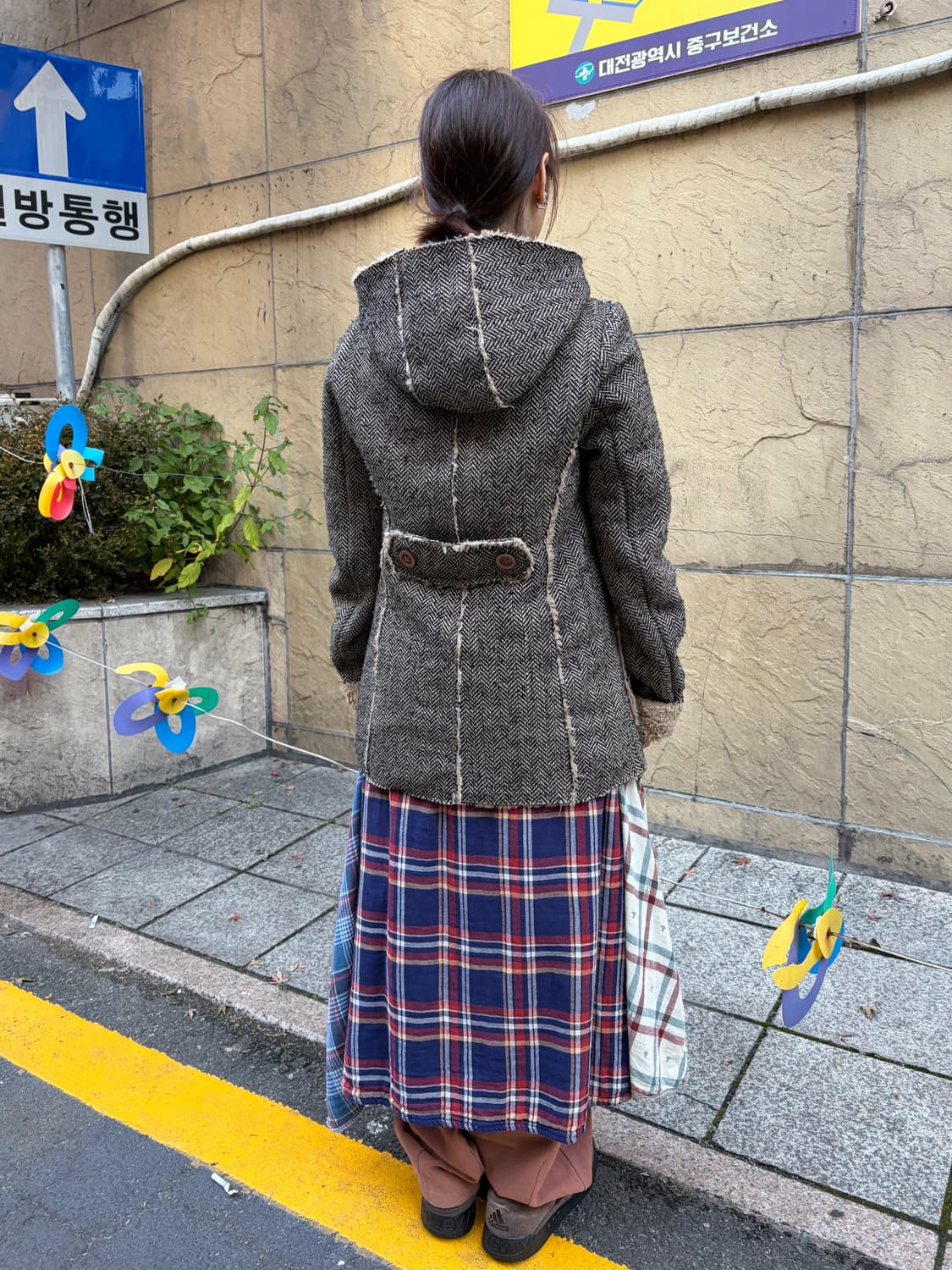 일본 빈티지 헤링본 털후드 떡볶이 코트 상품이미지2