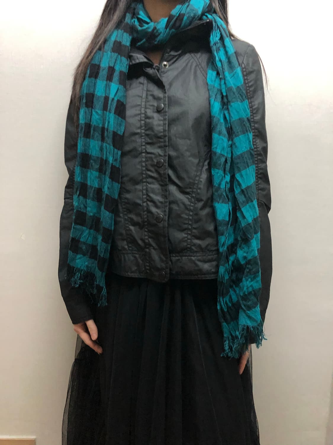 빈티지 블루 체크 스카프 상품이미지1