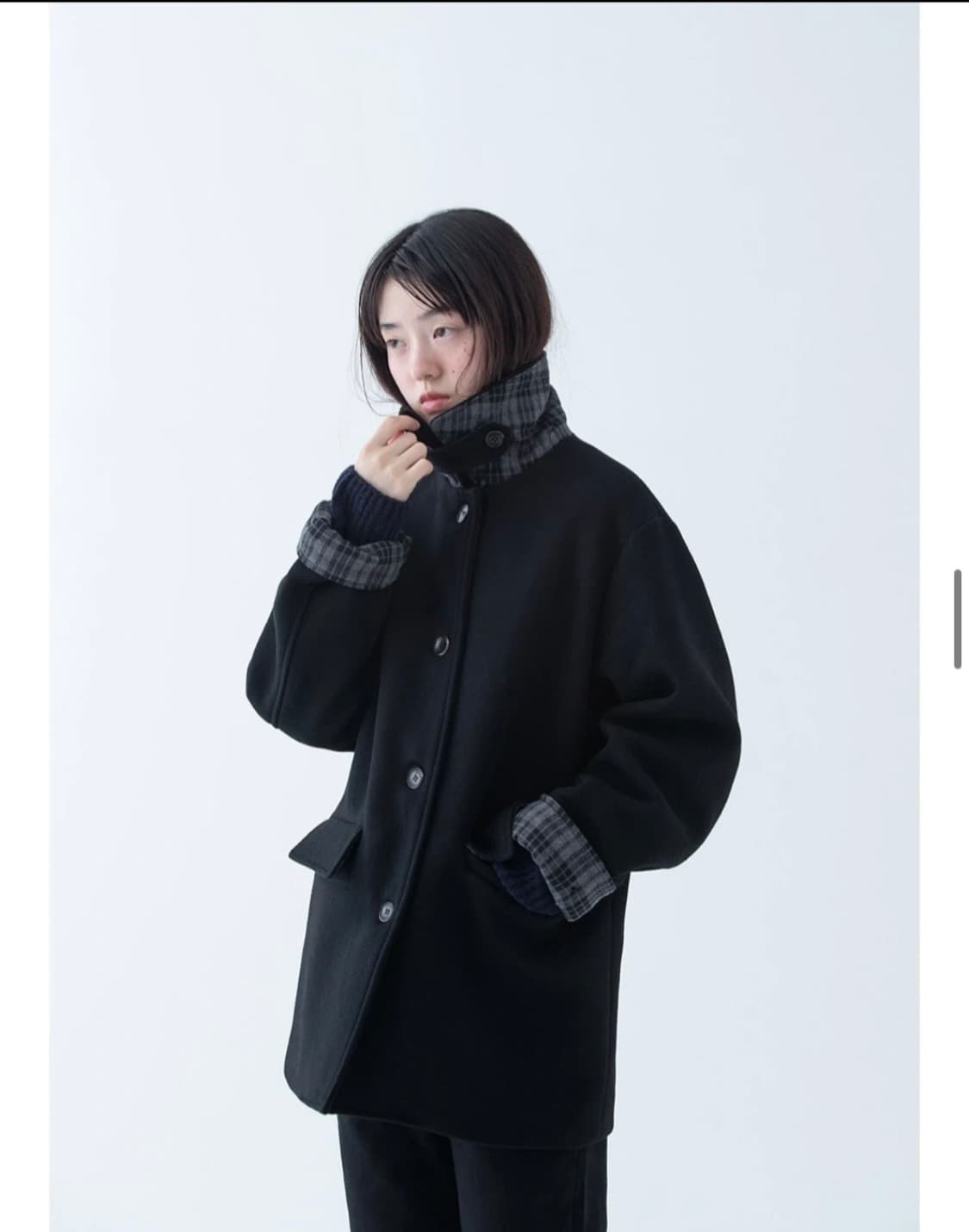 오헤시오 체크 하프 울 코트 상품이미지1