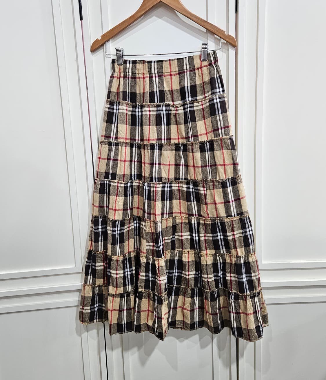 체크 패치 롱 스커트 상품이미지1