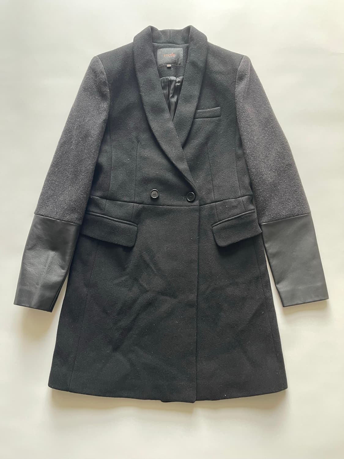 마쥬 블랙 울 코트 가죽 소매 38 상품이미지1
