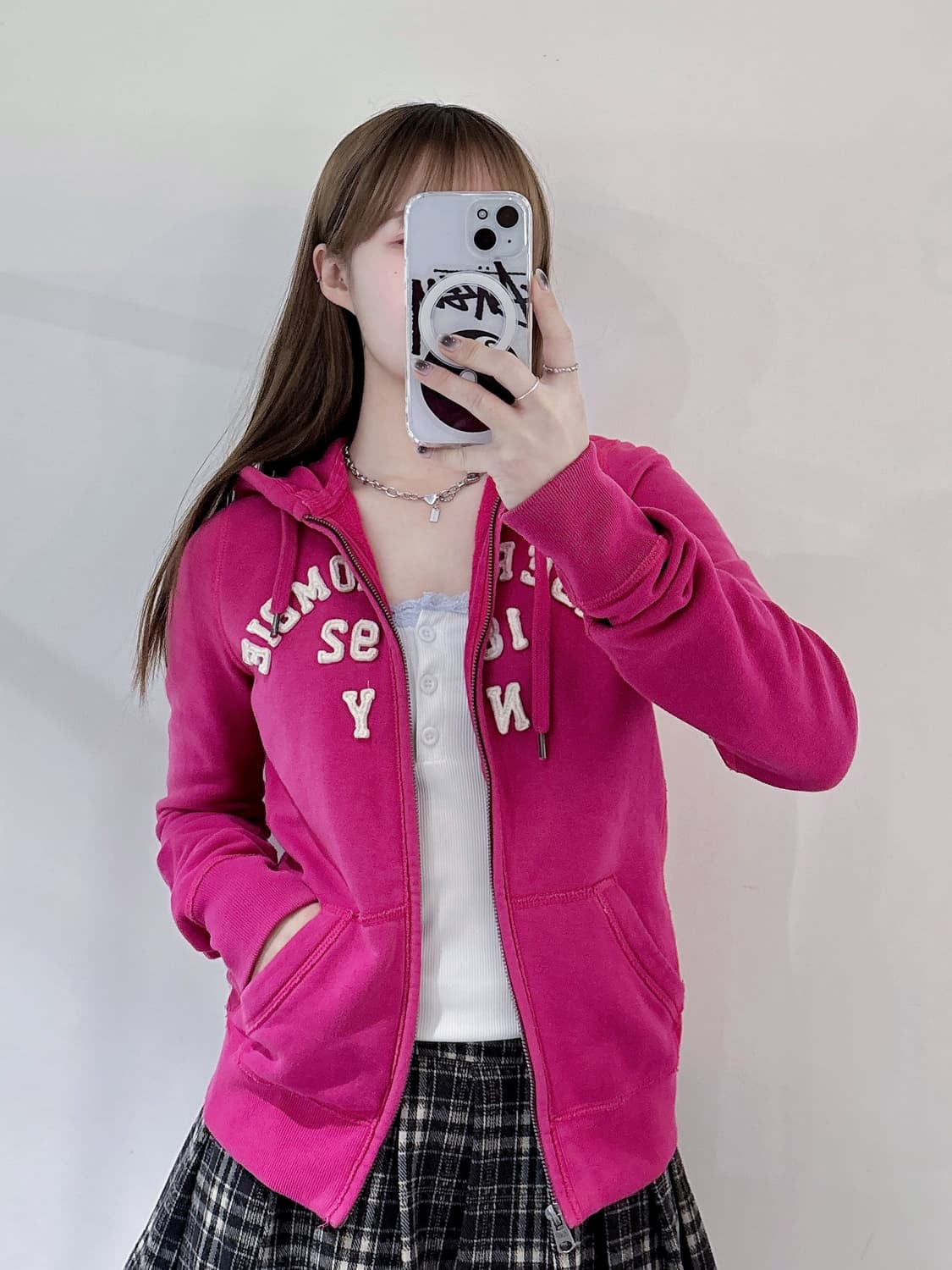 아베크롬비 딥핑크 빅로고 후드집업 상품이미지2