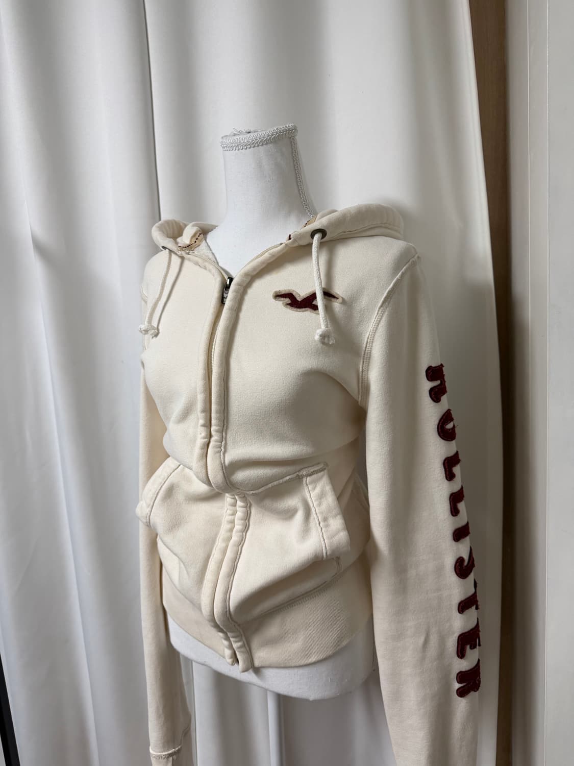 유일)홀리스터 아이보리 버건디 팔로고 후드집업 상품이미지4