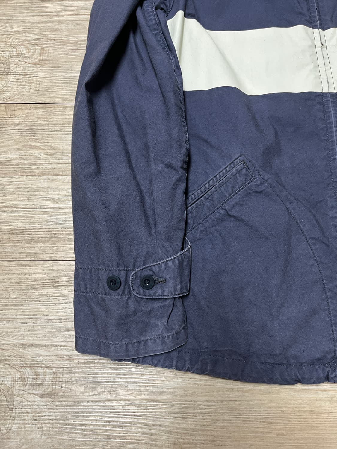 피그벨 후드집업 네이비 화이트 배색 점퍼 상품이미지4