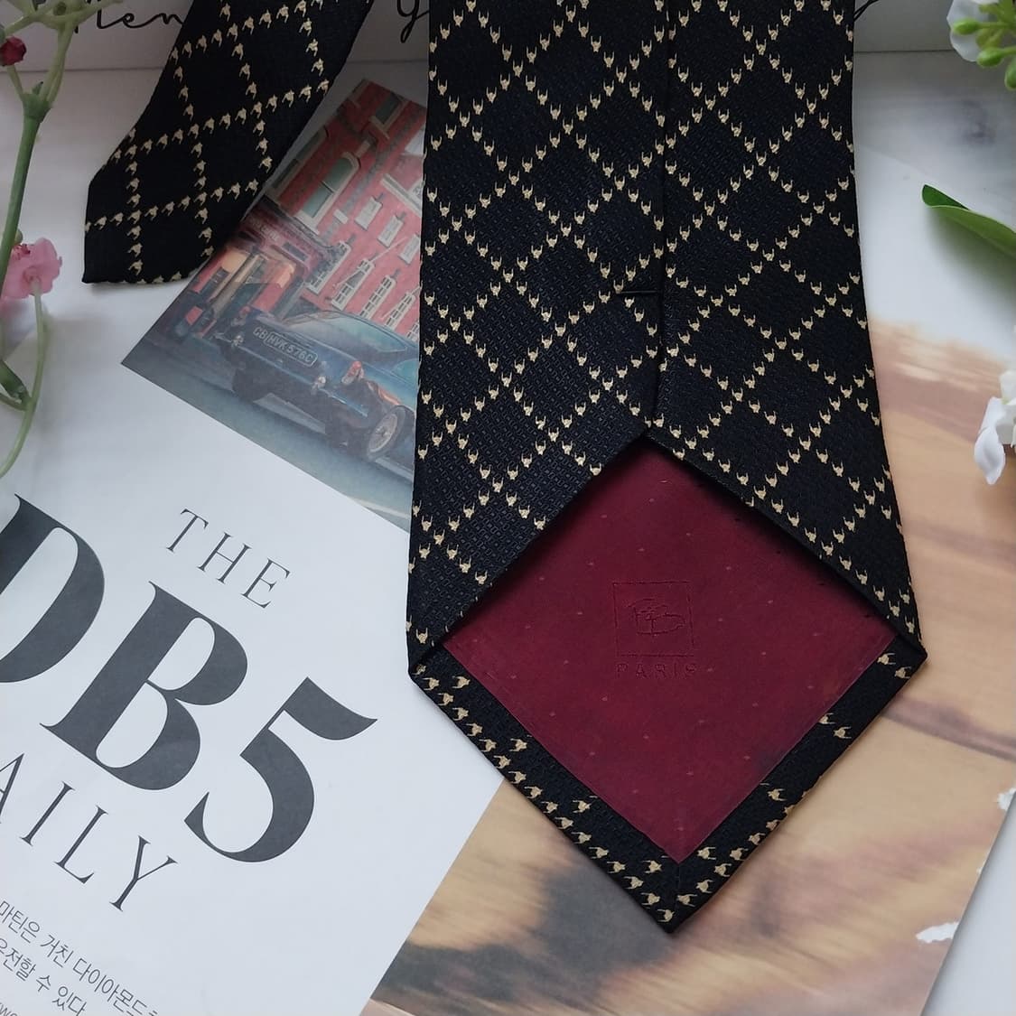 피에르 발망 실크 블랙 체크 패턴 넥타이 9.6cm A+등급 K1626
 상품이미지8