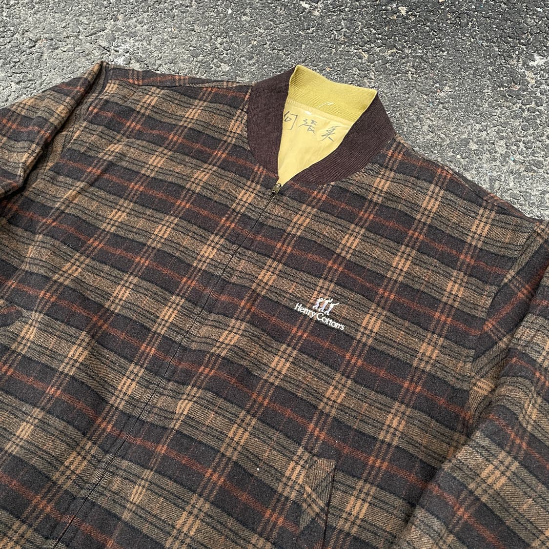 80s 헨리코튼 양면 유러피안 클래식 리버시블 체크 블루종 자켓 XL 상품이미지2