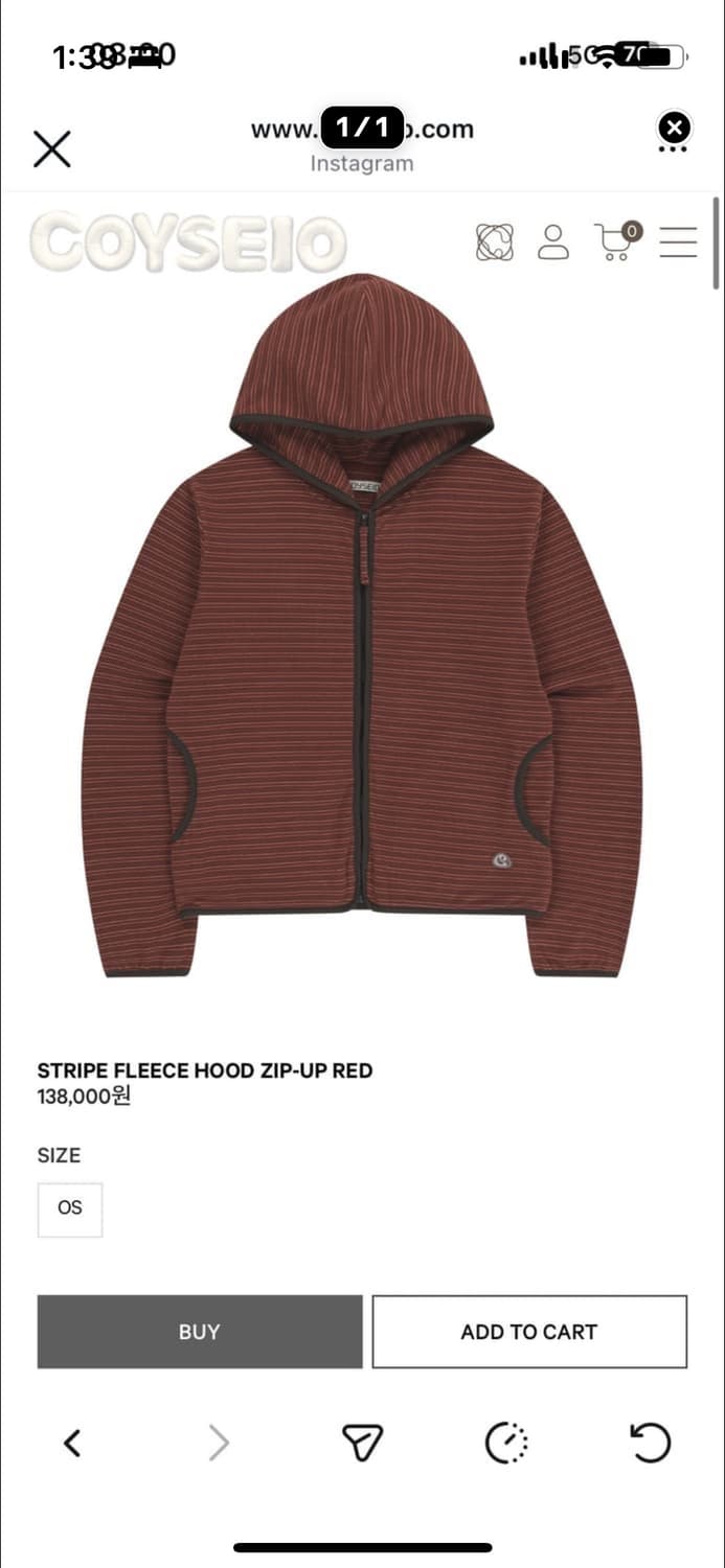 코이세이오 스트라이프 플리스 후드집업 상품이미지1
