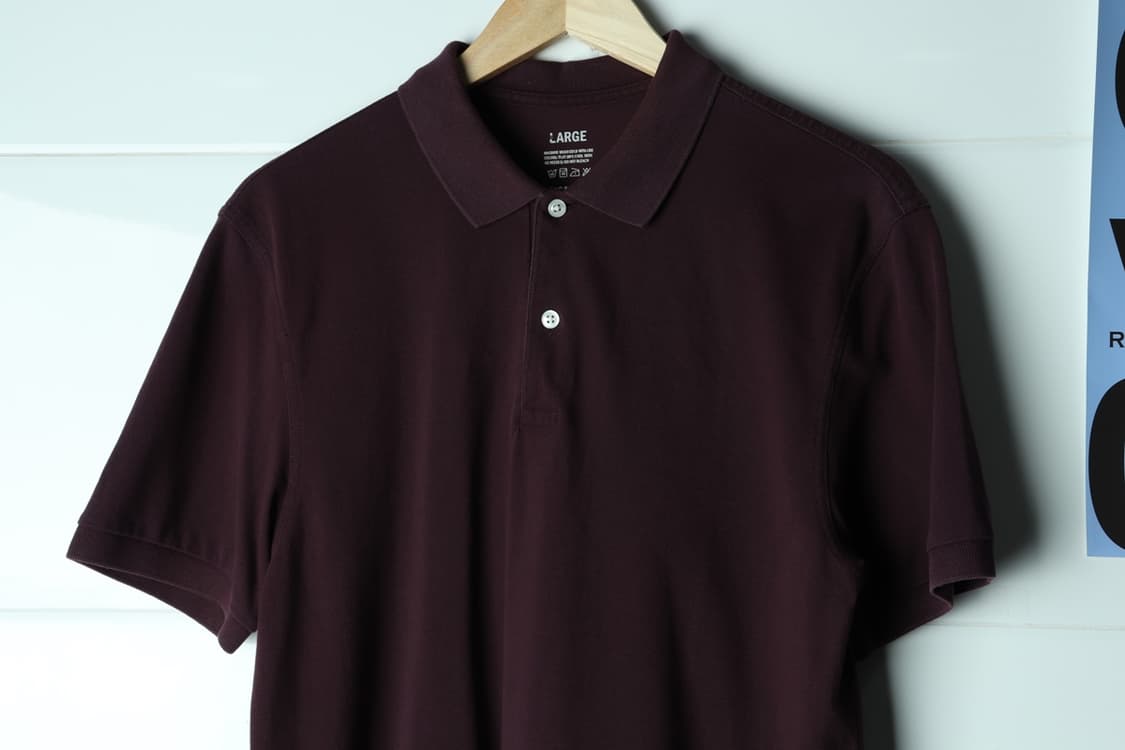 (L-XL) 지오다노 반팔 카라 티셔츠 버건디 무지 올드스쿨-H32887 상품이미지3