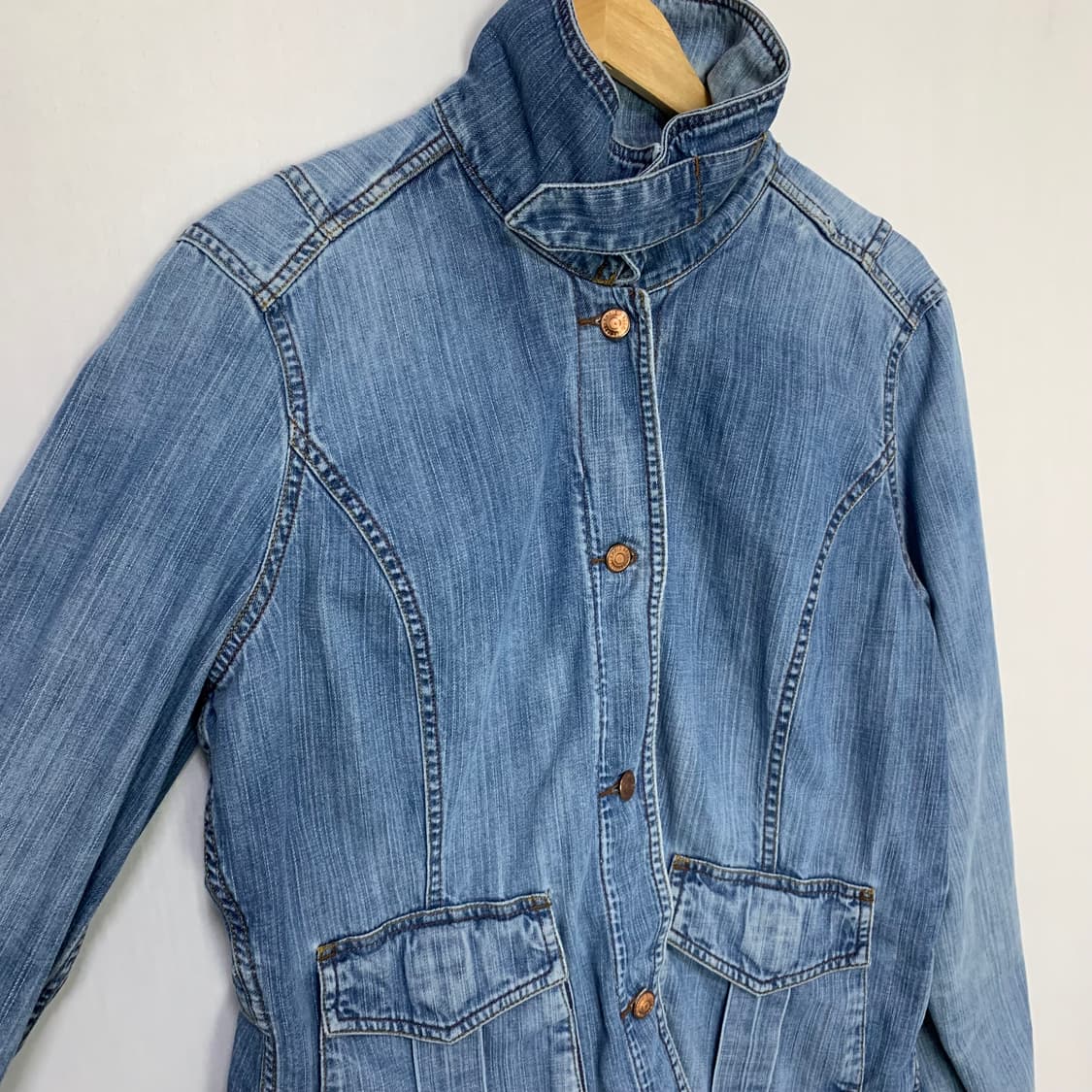 에디바우어 빈티지 데님 모토넥 봄버 자켓 워싱 00s 청자켓 여성 XL 상품이미지3