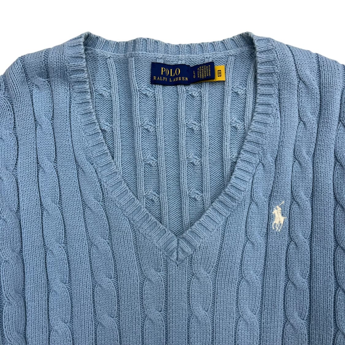 폴로 랄프로렌 화이트포니 베이비블루 꽈배기 브이니트 L 상품이미지4