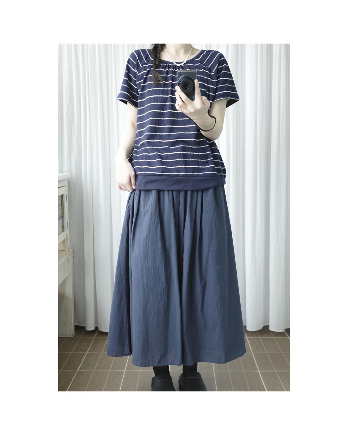 Navy flared long skirt 상품이미지2