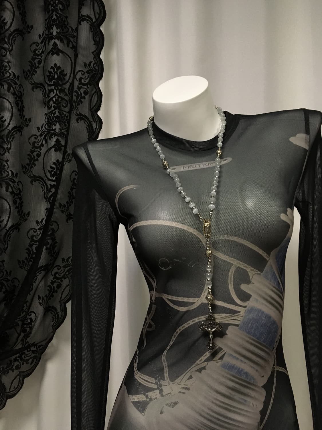 Vintage 핀터레스트 캣츠아이 원석 십자가 로자리오 목걸이 상품이미지10