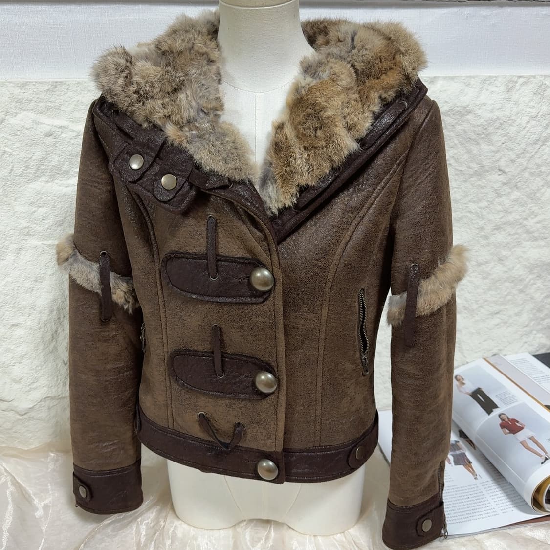 빈티지 Y2K토끼털칼라 스웨이드 가죽자켓 상품이미지1
