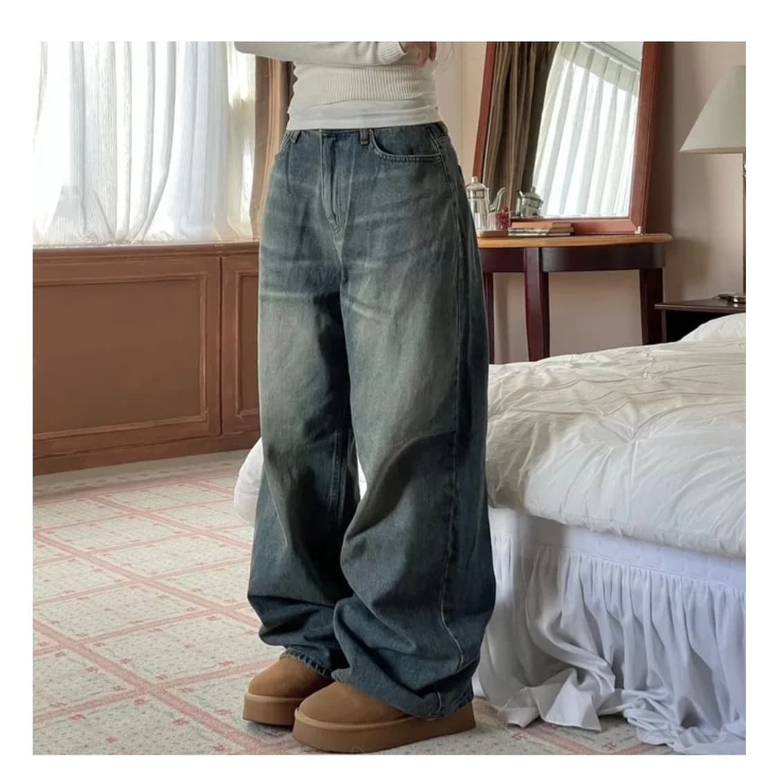 ootj 오오티제 보통의날 버킷 빈티지 워싱 와이드 데님 롱팬츠 m 중청 상품이미지2