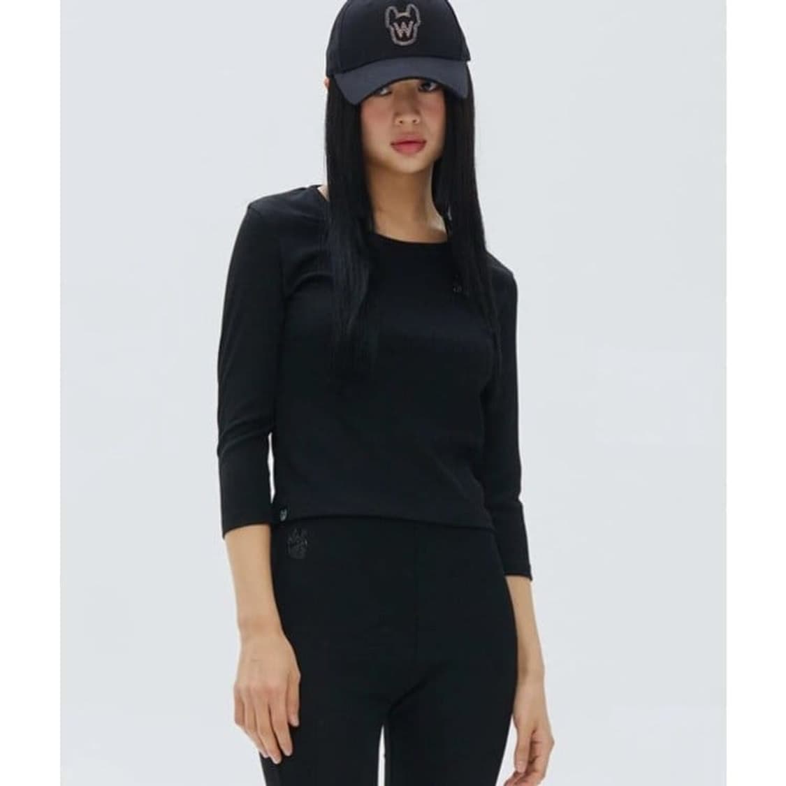 라이프워크 여성 골지 슬림핏 7부 티셔츠 블랙 상품이미지4