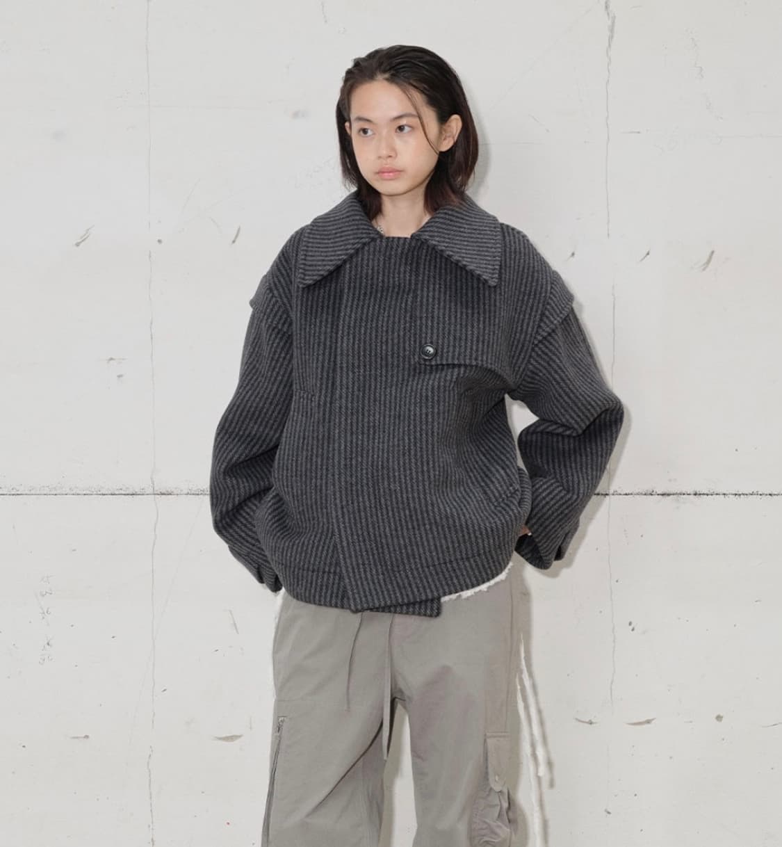 타입서비스 코트 Layered Half Coat [Charcoal] 상품이미지1