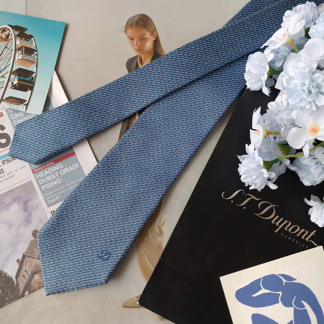 에스티듀퐁 넥타이 스퀘어 조직 패턴 8cm A~B등급 A19874 상품이미지3